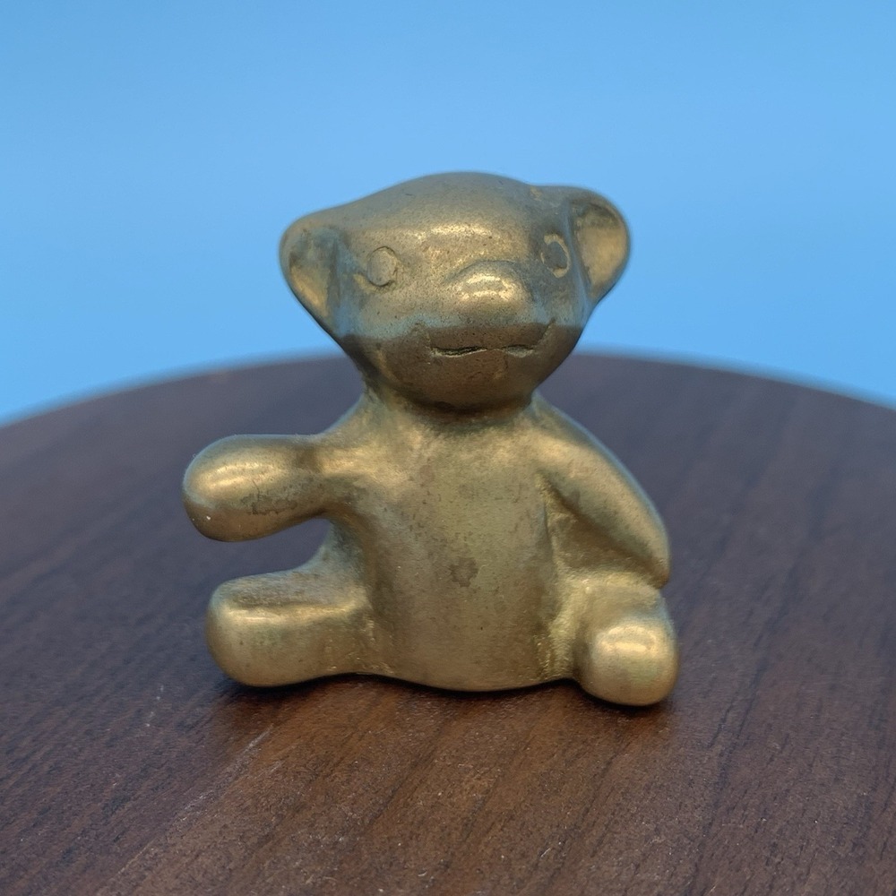 VTG Solid Brass Miniature Teddy Bear Figurine,‎ Made In Taiwan.